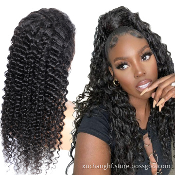Natrual Black Blonde Highlights Wig Mix Color Deep Wave Curly Pre Plucked HD Transparent Lace Front Raw Virgin Human Hair Wigs